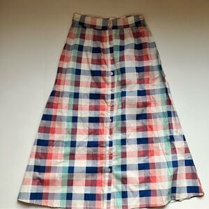 ASOS Midi Multicolor Gingham Button Down Skirt Size 2 NWT